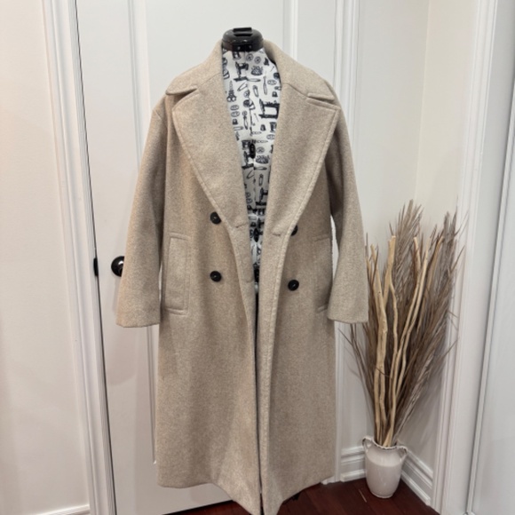 H&M Fall Double Breasted Full Length Coat in Beige - Picture 1 of 4